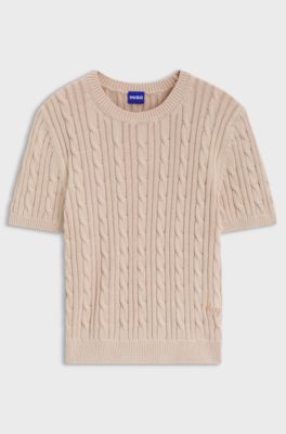 Cable-knit cotton sweater, Light Pink