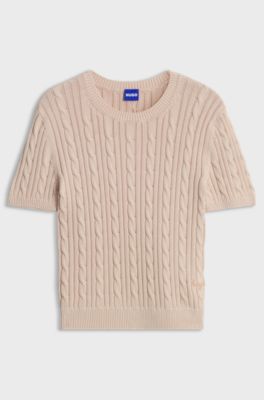 Cable-knit cotton sweater, Light Pink