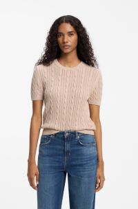 Cable-knit cotton sweater, Light Pink
