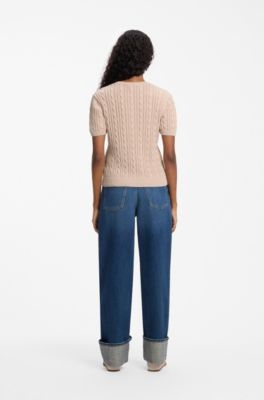 Cable-knit cotton sweater, Light Pink