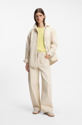 Cable-knit cotton sweater, Light Yellow