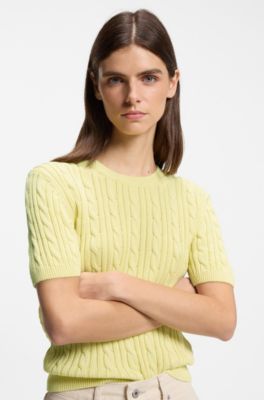 Cable-knit cotton sweater, Light Yellow