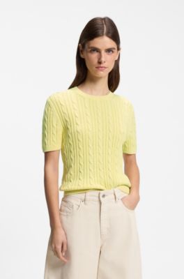 Cable-knit cotton sweater, Light Yellow