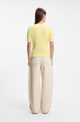 Cable-knit cotton sweater, Light Yellow