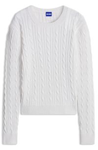 Cable-knit sweater in washed-effect cotton, White