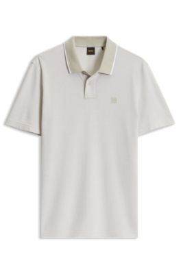 Logo-badge polo shirt in cotton piqu&eacute;, Light Beige