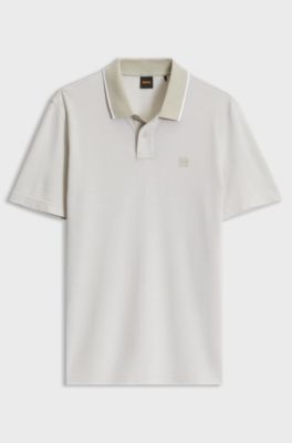 Logo-badge polo shirt in cotton piqu&eacute;, Light Beige