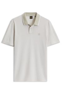 Logo-badge polo shirt in cotton piqu&eacute;, Light Beige