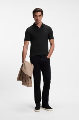 Slim-fit knit polo, Black