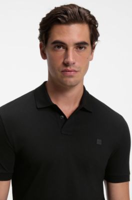 Slim-fit knit polo, Black