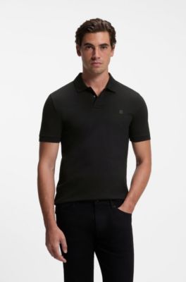 Slim-fit knit polo, Black