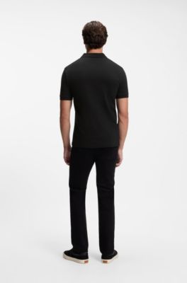 Slim-fit knit polo, Black