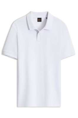 Slim-fit polo shirt in stretch-cotton piqu&eacute;, White