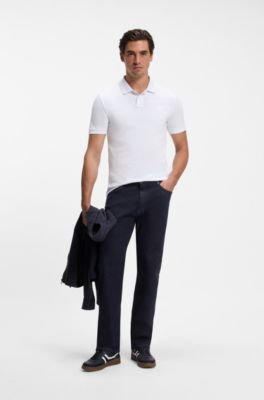 Slim-fit knit polo, White