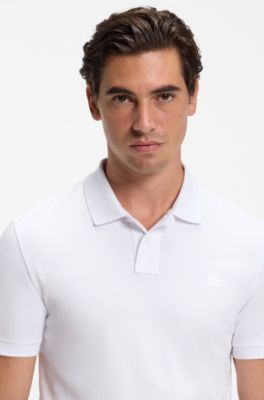 Slim-fit knit polo, White