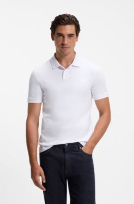 Slim-fit polo shirt in stretch-cotton piqu&eacute;, White