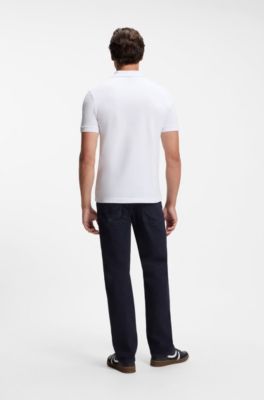 Slim-fit knit polo, White