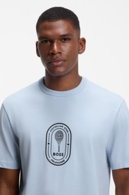 BOSS x AO crest-logo T-shirt, Light Blue
