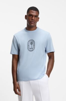 BOSS x AO crest-logo T-shirt, Light Blue