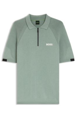 Zip-neck knit polo with body-mapping design, Light Green