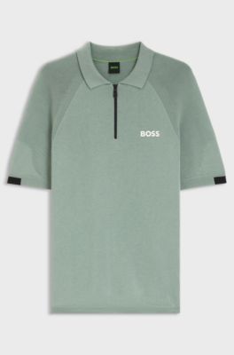 Zip-neck knit polo with body-mapping design, Light Green