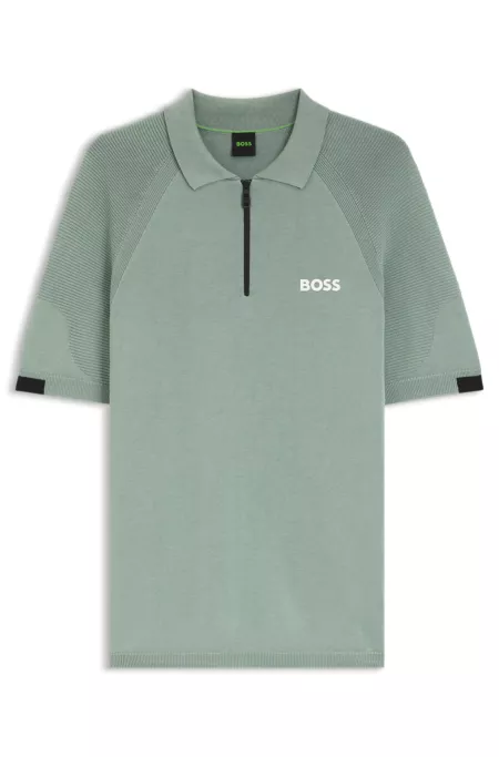 Zip-neck knit polo with body-mapping design