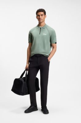 Polo en maille avec encolure zipp&eacute;e et conception zon&eacute;e, Chaux