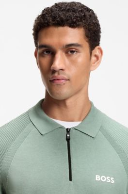 Zip-neck knit polo with body-mapping design, Light Green