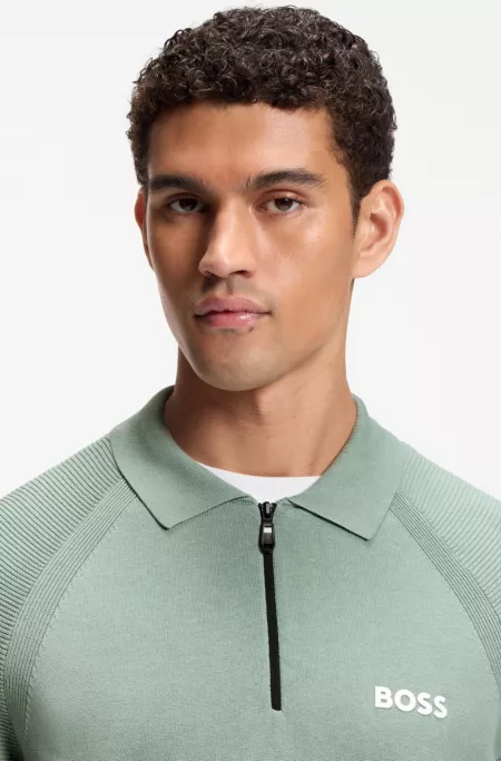 Zip-neck knit polo with body-mapping design