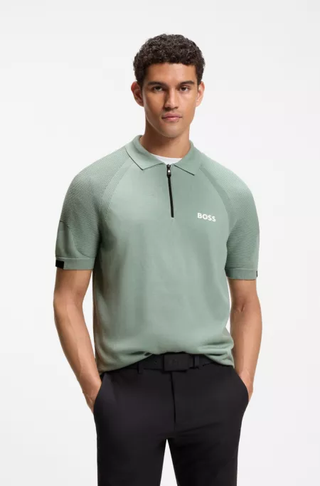Zip-neck knit polo with body-mapping design