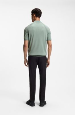 Zip-neck knit polo with body-mapping design, Light Green