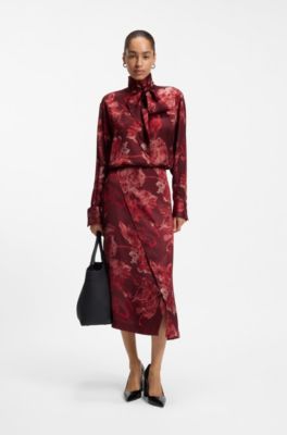 Floral-print blouse, Red Patterned