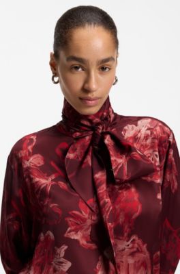 Floral-print blouse, Red Patterned