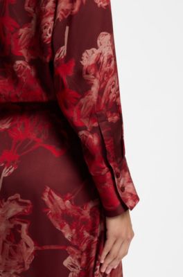 Floral-print blouse, Red Patterned