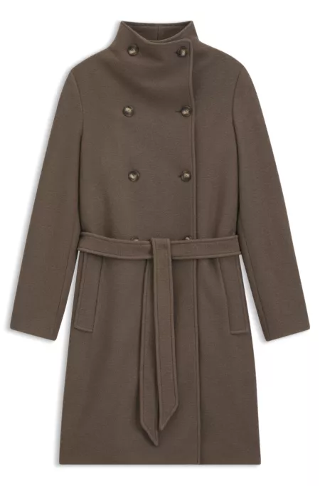 Belted double-breasted coat in virgin wool