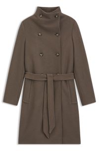 Belted double-breasted coat in virgin wool, Grey