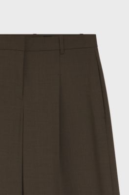 Wide-leg trousers in stretch fabric with front pleats, Brown