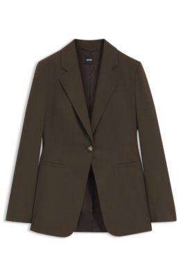Single-breasted blazer in melange virgin wool, Brown
