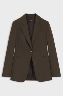 Single-breasted blazer in melange virgin wool, Brown