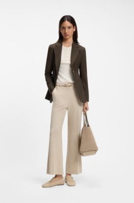 Single-breasted blazer in melange virgin wool, Braun