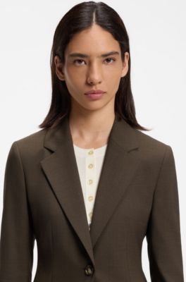 Single-breasted blazer in melange virgin wool, Brown