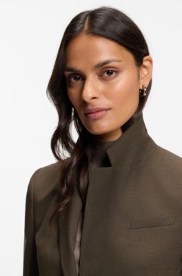 Blazer monopetto in lana vergine m&eacute;lange, Marrone
