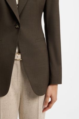 Single-breasted blazer in melange virgin wool, Braun
