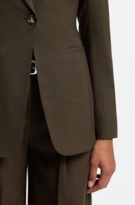 Blazer monopetto in lana vergine m&eacute;lange, Marrone