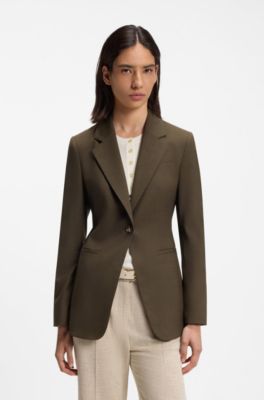 Single-breasted blazer in melange virgin wool, Brown