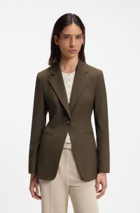 Single-breasted blazer in melange virgin wool, Bruin