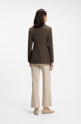 Single-breasted blazer in melange virgin wool, Braun