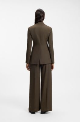 Single-breasted blazer in melange virgin wool, Brown