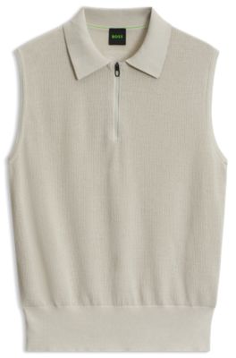 BOSS x AO sleeveless knit polo, Light Beige