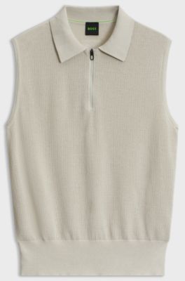 BOSS x AO sleeveless knit polo, Light Beige
